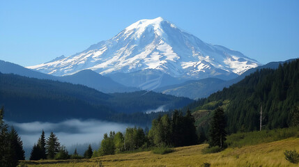Obraz premium Mountain, rivers, beautiful flowers, ice, big trees, leaves, snow, beautiful scenario, valley, lake