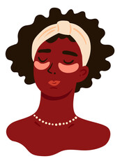 Woman with cosmetic eye patches. Beauty procedure icon
