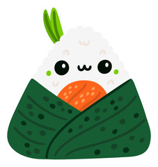 Japanese food mascot. Cute onigiri character with smiling face