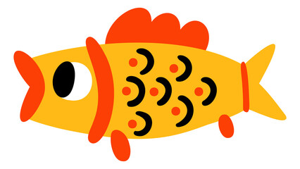 Golden fish drawing. Cute asian style animal