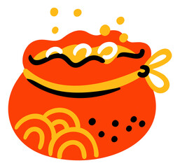 Red bag full of golden coins. Chinese wealth symbol