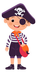 Pirate kid party costume. Trick or treat boy
