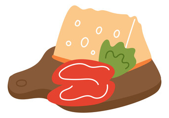 Cheese on cutting board color icon. Picnic food