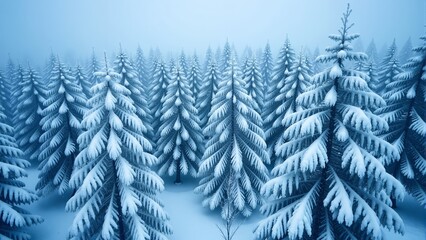 Fototapeta premium A tranquil winter wonderland with snow-covered trees creating a serene landscape at dusk
