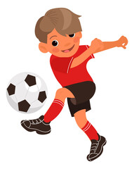 Boy kick soccer ball. Football player kid