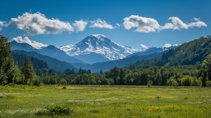 Mountain, rivers, beautiful flowers, ice, big trees, leaves, snow, beautiful scenario, valley, lake