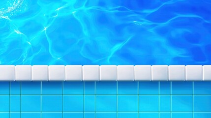 Obraz premium Overhead view of a white-tiled pool edge with vibrant, rippling blue water and shimmering light. Healthy living and sports-inspired concepts.