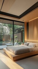 Modern Minimalist Bedroom With Garden View