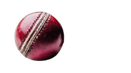 Close-Up View of a Traditional Red Cricket Ball with Stitching Details Perfect for Sports, Cricket-themed Designs, and Educational Purposes