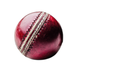 Close-Up View of a Traditional Red Cricket Ball with Stitching Details Perfect for Sports, Cricket-themed Designs, and Educational Purposes