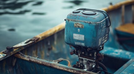 Vintage Boat Motor by the Water