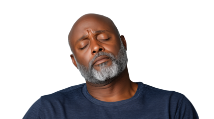 Man with closed eyes expressing calmness on transparent background