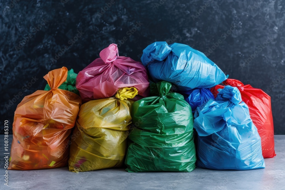 Poster Trash and waste accumulated on a surface, potentially with recyclables and non-recyclables