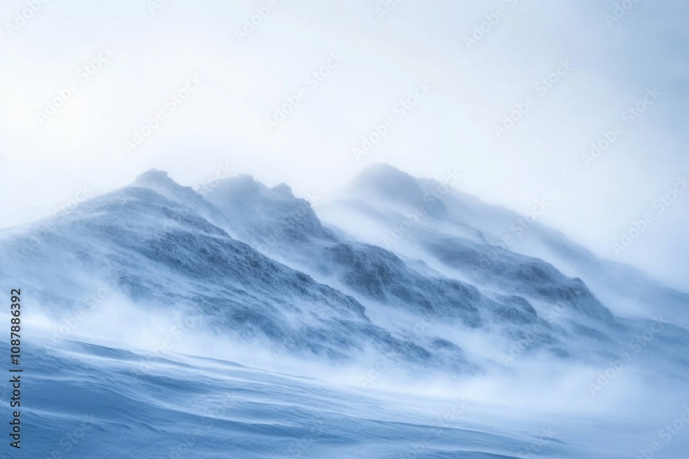 Wall mural A snowy mountain landscape with a clear blue sky