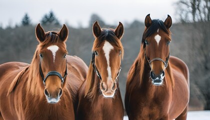 Horses in a field in winter