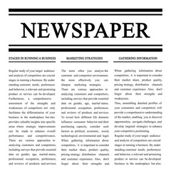 Newspaper article. Title and text on white background