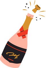 Bottle of champagne illustration. Celebrating with drinks © tannikart