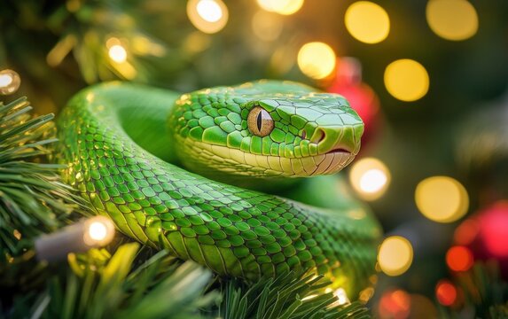 green snake christmas background