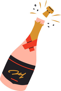 Bottle of champagne illustration. Celebrating with drinks