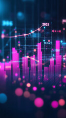 Fototapeta premium Futuristic digital graph with glowing pink bars and data points