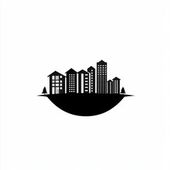 Obraz premium Stylized black city skyline with modern and traditional buildings against a minimalistic backdrop.