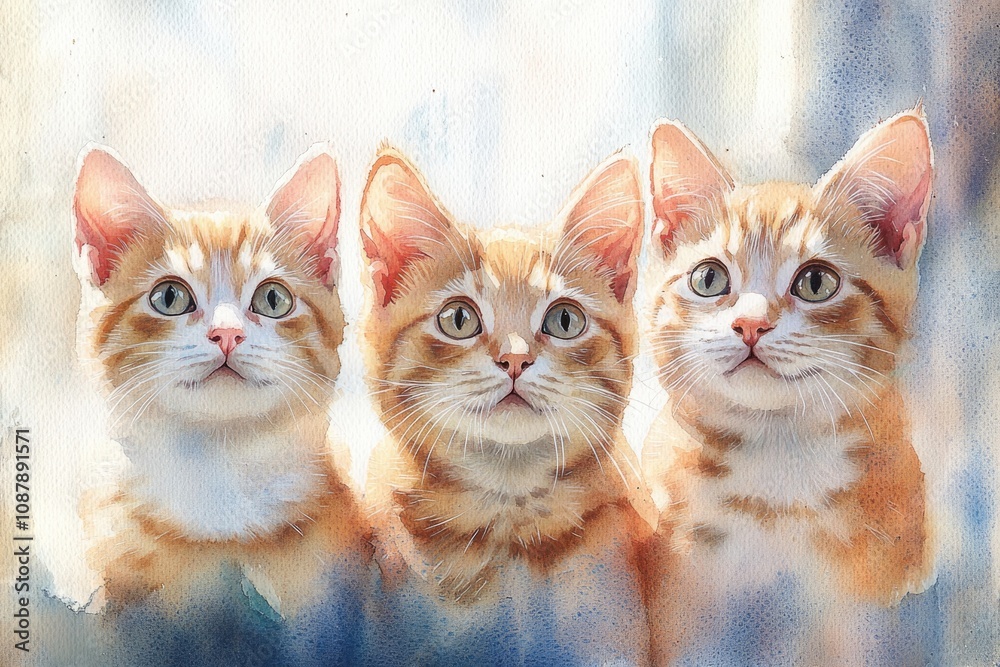 Poster a close-up view of three felines gazing directly into the lens