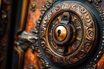 Obraz premium A close-up view of a door with a prominent keyhole, perfect for use in lock-related or mystery-themed projects