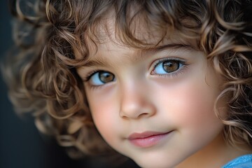 Naklejka premium Portrait of a young child with curly locks, suitable for family, education or lifestyle projects