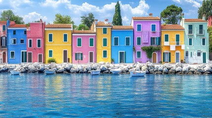 Obraz premium Colorful waterfront houses by the water.