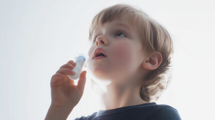 Child managing asthma with spacer device for better breathing support