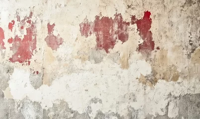 Crédence de cuisine en verre imprimé An aged wall featuring red patches and peeling textures, showcasing history, decay, and the beauty of rustic details within its worn surface