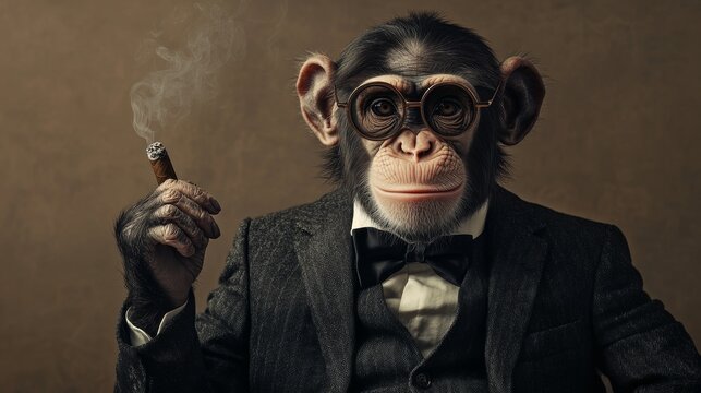 Stylish monkey in suit with cigar vintage humor quirky concept