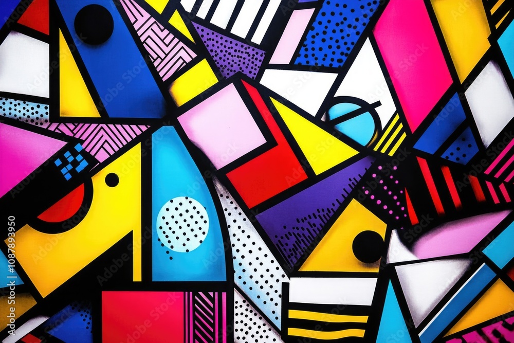 Poster a detailed view of a vibrant painting featuring a unique design, perfect for use in editorial or adv