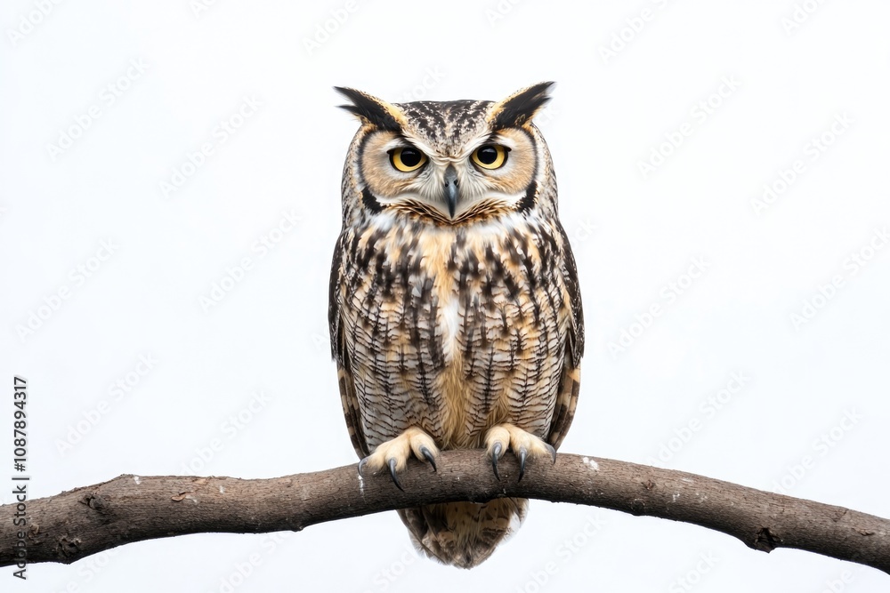 Aufkleber a wise owl resting on a tree branch, looking out into the distance