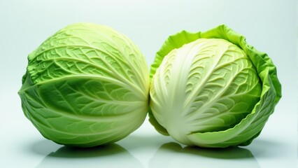 Fototapeta premium Freshly harvested green cabbages displayed with vibrant leaves in a stylish arrangement