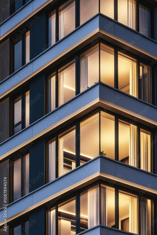 Poster nighttime skyscraper with numerous illuminated windows