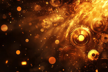 Gear  gold mechanism background. Metal parts, wheels, cogs. Clock mechanism. Bright image. Generated with AI.