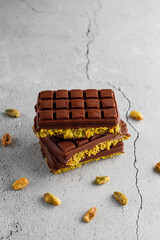 Dubai chocolate bar with pistachio paste and kadaif dough