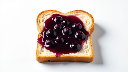 Deliciously prepared bread topped with sweet blueberry jam on a bright white surface