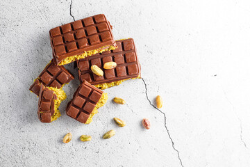 Dubai chocolate bar with pistachio paste and kadaif dough