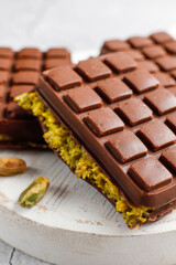 Dubai chocolate bar with pistachio paste and kadaif dough