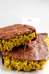 Dubai chocolate bar with pistachio paste and kadaif dough