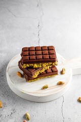 Dubai chocolate bar with pistachio paste and kadaif dough