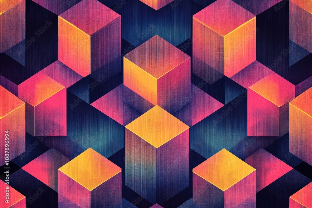 Poster a geometric pattern made up of colorful cubes