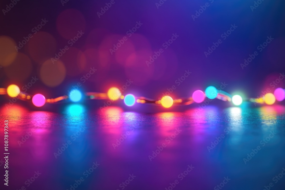 Poster a blurred photo of a string of lights, great for backgrounds or general illumination