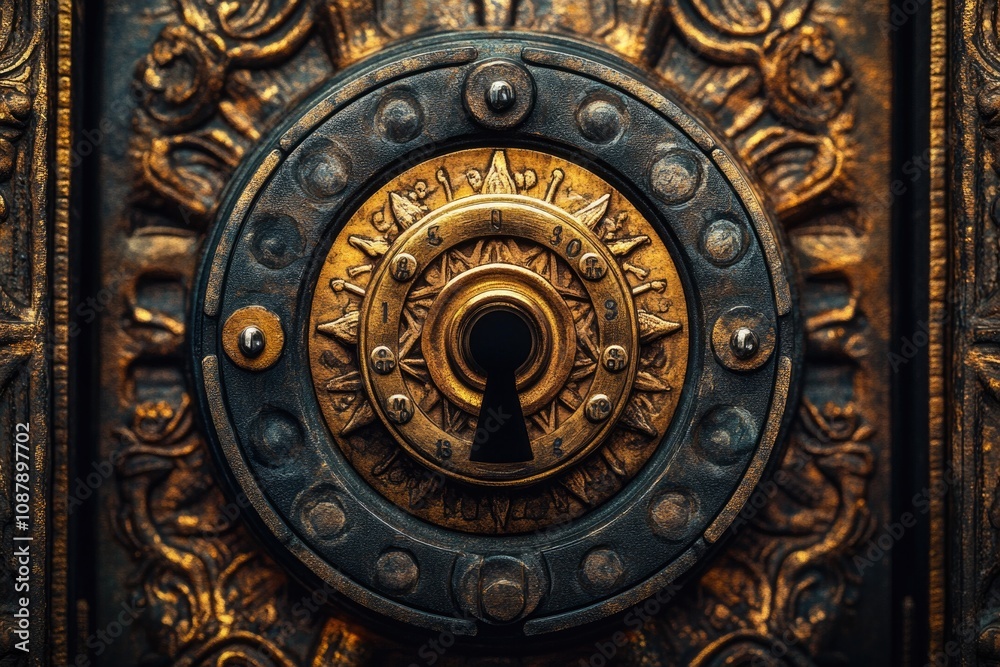 Poster close-up shot of a metal door with a lock, suitable for use in scenes where security is important