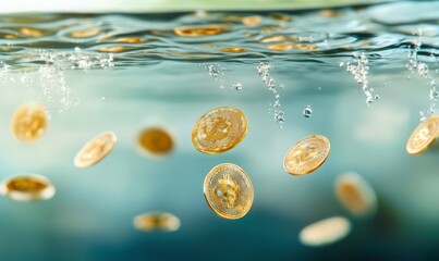 Concept of Digital Profits Growth with Floating Golden Coins for Business Strategies