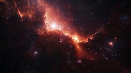 Red galaxy or nebula in space close up with space for text or captions
