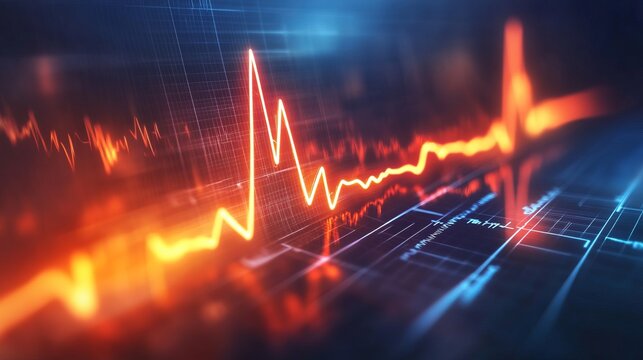 Medical EGK heart rate background close up on dark digital background with space for text or captions