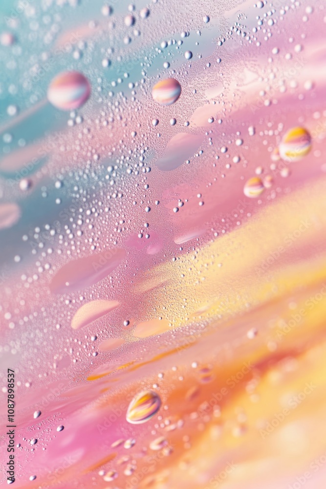 Poster A microscopic view of water droplets on a smooth surface, with clear and defined edges